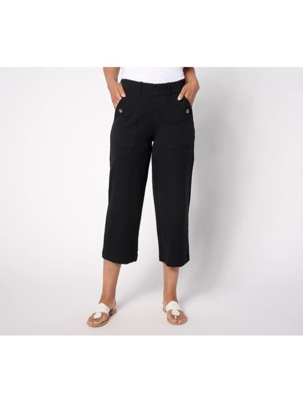 AnyBody Pants Wide Leg Cropped Petite sz PM All Stretch Twill Black A642843